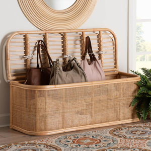 Wholesale Bohemian Natural Rattan <b>Storage</b> <b>Bench</b> Entry <b>Bench</b> with Shoe <b>Storage</b> & Soft Cushion from Vietnam Factory - Product Image 4