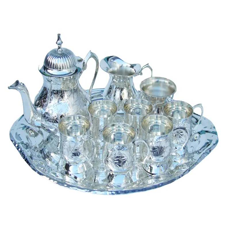 Beautiful Silver Plated Brass Tea Set Silver Plated Kitchenware Silver Plated Cup Glass Tea Pot Silver Plated Mug Glass Tea Cup