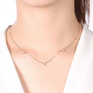 Collar de estación de tres diamantes de Plata de Ley 925 DE LA India | Brillo minimalista Diario | Regalo De San Valentín para ella - Product Image 1