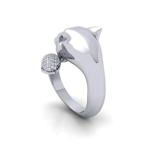 Anillo de cóctel SHREYA DIAM con cabeza de animal, perla de agua dulce y moissanita en plata 925 con engaste pavé para uso unisex en fiestas - Product Image 5