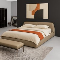 Lit rembourré Bartolomeo moderne avec cadre en bois de bouleau réglable - Lit plateforme de luxe avec tête de lit arrondie, base flottante, tissu personnalisé