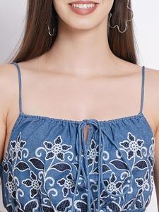 Vestido corto con estampado de bloque de mano indio para mujer, vestido informal de verano de algodón, vestido largo corto de estilo bohemio, tela de cintura Natural - Product Image 4