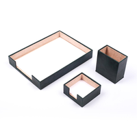 Organisateur de bureau triple avec boîte à stylos étagère à papier porte-notes accessoires de bureau en métal et cuir PU