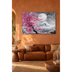 Impression sur toile Fida : Pleine lune et fleurs de cerisier devant le mont Fuji - Product Image 1