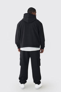 Sudadera con capucha deportiva de talla grande para hombre de algodón 100% al por mayor corte personalizado coser gran tamaño forro polar grueso cremallera sólido invierno 500GSM - Product Image 2