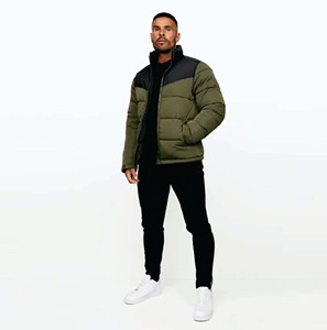 100% Polyester Full Zip Padded Lining Black/Khaki <b>Mens</b> Resolute Puffer Coat with 2 Front <b>Pouch</b> Pockets - Product Image 1