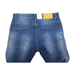 Jean en sergé léger de 12 oz pour homme 98% coton 2% Spandex teint uni motif droit taille moyenne délavé léger style décontracté - Product Image 3