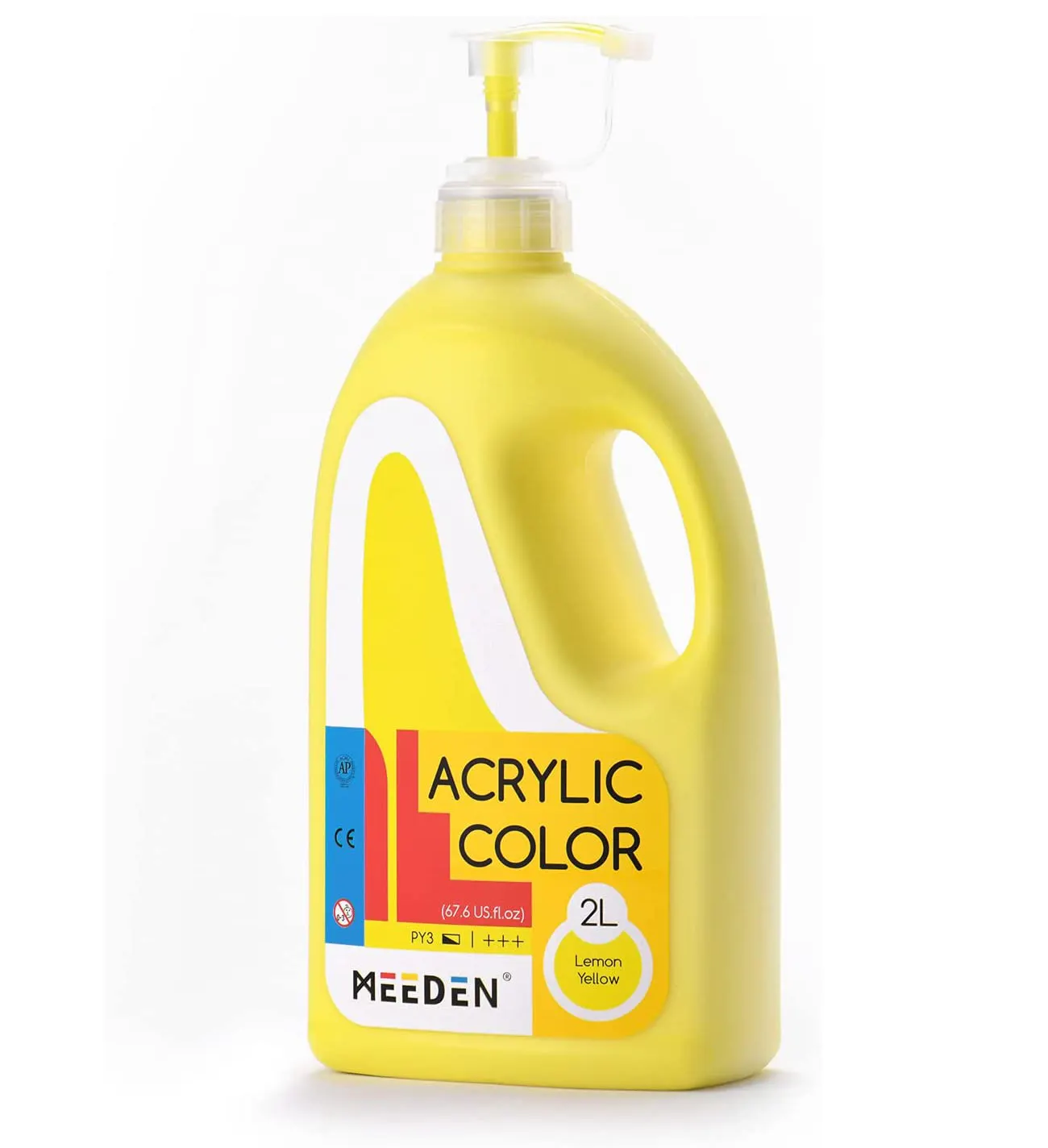 MEEDEN 1/2 गैलन 2L /67.6 oz. भारी-शरीर गैर विषैले अमीर वर्णक रंग नींबू पीले पंप ढक्कन के साथ एक्रिलिक पेंट