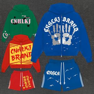 Custom Hoodie and Shorts <b>Set</b> New Arrival Cropeed Hoodies and Short <b>Set</b> Acid Wash Sweatsuit Unisex Tracksuit - Product Image 4