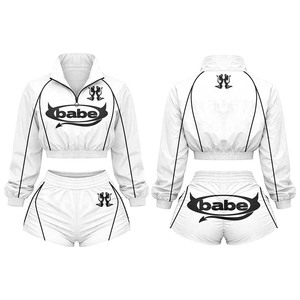 <b>Women</b> GSM Polyester Windbreaker Short Set Green <b>White</b> Panel Crop <b>Jacket</b> Custom Logo Breathable Windbreaker Shorts Set - Product Image 5