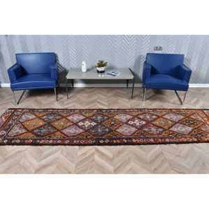 พรมขนาด 2.8x10.7 ฟุต, พรมวินเทจตุรกี, พรมขนสัตว์ลายสัตว์สีแดง - Product Image 3