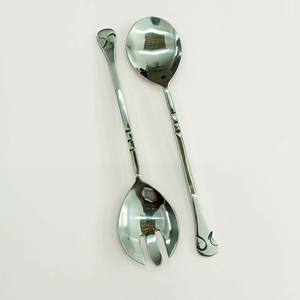 Mango de extremo de corte Chapado en plata con cuchara, tenedor, juego de utensilios de cocina con cuchara y tenedor de fruta, juego de servidor de ensalada, nuevo - Product Image 5