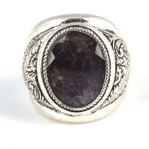 925 <b>Sterling</b> <b>Silver</b> Handcrafted Men's <b>Ring</b> with Engraved Root Sapphire Stone Bezel <b>Set</b> IGI Certified for Everyday Wear - Product Image 5
