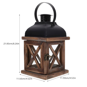 Farol Colgante de Hierro y Madera Más Vendido para Decoración del Hogar y Jardín, Faroles de Mesa y de Pie con Acabado Marrón - Product Image 2