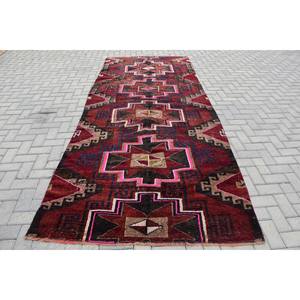 Vintage turco Kilim rojo marrón alfombra 4,7X11,4 pies tejido plano Patchwork diseño lana yute látex respaldo nuevo 10mm rectángulo pasillo - Product Image 1