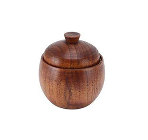 Salière et poivrière en bois avec cuillère Double porte-sel avec couvercle et poli brillant à la main - Product Image 2