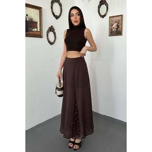 Brown Lace <b>Flared</b> <b>Skirt</b> - Brown - Product Image 2