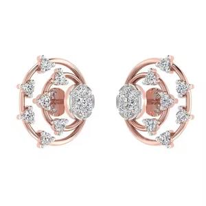 Pendientes de diamantes de oro rosa personalizados para aniversario, regalo de compromiso, fiesta y ocasión de boda, pendientes de diamantes - Product Image 3