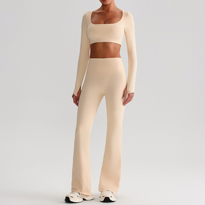 Conjunto de entrenamiento de Yoga de manga larga con logotipo personalizado para mujer Traje de Yoga de dos piezas de cintura alta para mujer - Product Image 6