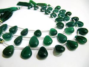 Natural Onyx verde corazón pera forma liso 10x15 tamaño lado perforado cuentas hebra 8 pulgadas de largo - Product Image 5