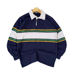 Chemise de rugby pour homme en coton premium, jersey lourd GSM, vert olive, panneau rayé moutarde, logo personnalisé brodé, polos de rugby pour homme - Product Image 3