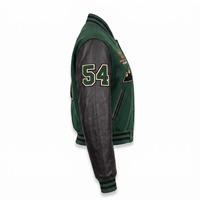 Veste universitaire pour femme, coupe courte, vert forêt, noir, manches en cuir et laine, patch chenille pointe de montagne, personnalisable