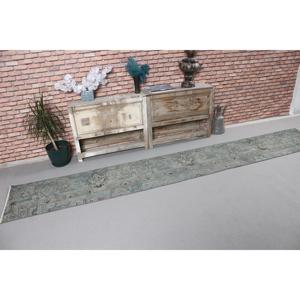 Tapis turc, tapis de couloir vintage 1,6x11,2 pieds, tapis abstrait bleu gris - Product Image 4