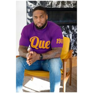 T-Shirt in ciniglia viola manica Que con ricamo Omega stile di vita greco camicia di cotone personalizzata della confraternita all'ingrosso - Product Image 1
