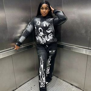 ชุดวอร์มผ้าหนาสไตล์วินเทจมีฮู้ดสำหรับผู้ชายผ้าคอตตอนผ้าเกล็ดปลาพิมพ์ลายสีจางใส่ Sweatpants100 % - Product Image 1