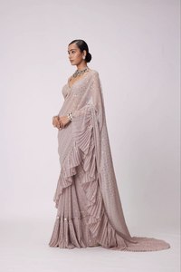 Ra mắt mới Bollywood superhit thiết kế Sequins Đè Bẹp xếp li Saree vải Faux <span class=keywords><strong>georgette</strong></span> - Product Image 4