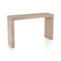 Table console intemporelle en incrustation d'os pour espaces classiques et contemporains fabriqués à la main de luxe par Tradebyd