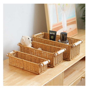 Cesta de almacenamiento de ratán de algas marinas ecológica al por mayor, cesta de ratán ecológica de Vietnam hecha a mano con mango de madera - Product Image 1