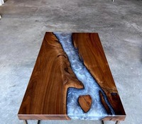 Haut en résine époxy bleu fait à la main Live Edge River Ocean Table en bois café décor meubles comptoirs vanité hauts et dessus de table