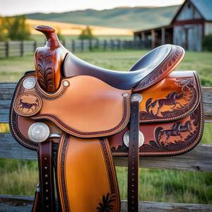 Selles en cuir Western robustes fabriquées à la main avec un design traditionnel pour le travail au ranch Sports équestres Durabilité durable - Product Image 3