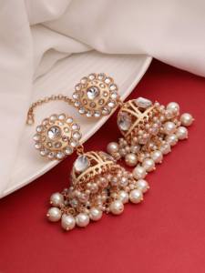 Pendientes Kundan redondeados, Jhumki floral, Kundan Jhumki de boda, Meenakari Kundan pendiente, pendientes Kundan elegantes, regalo para ella. - Product Image 2