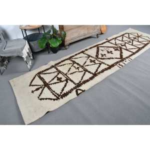 พรมขนสัตว์ตุรกีวินเทจ3 'x 11' การเย็บปะติดปะต่อกันชาติพันธุ์ในสีเบจสีน้ำตาลสำหรับตกแต่งห้องนั่งเล่นยางหลัง4เมตรกว้าง" - Product Image 1