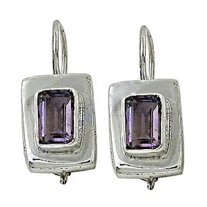 Boucles d'oreilles pendantes géométriques en argent plaqué améthyste pour femmes, à porter au quotidien - Product Image 3