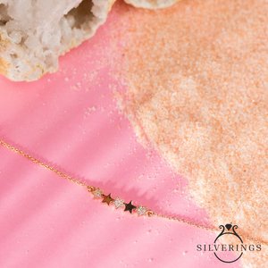 Pulsera Silverings de Plata de Ley 925 con Zirconia, Diseño de Camino Estrellado en Oro Rosa, Ideal para Regalo, con Patrón de Estrellas - Product Image 1