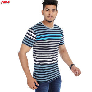 Camiseta clásica de cuello redondo a rayas para hombre Impresión personalizada y logotipo bordado Tallas grandes 100% Algodón - Product Image 4