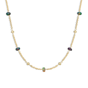 Natural Black Opal Beaded Chain <b>Necklace</b> for Women in 925 Sterling <b>Silver</b> <b>Handmade</b> Jewelry Size 14 IN - Product Image 1