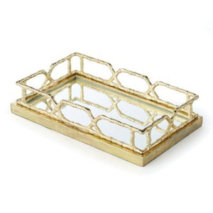 Plateau de rangement en métal doré décoratif pour hôtel, avec poignées, plateau rond en verre miroir, décoration d'accent pour la maison, organisateur ottoman - Product Image 4