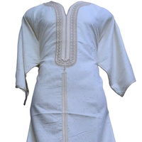 Thobe marocain prêt-à-porter en lin respirant, col à trois quarts, longueur cheville, pour hommes adultes, automne, décontracté, broderie unie
