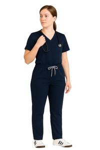 Conjunto de Uniforme Médico Unisex de Algodón y Poliéster con Cuello en V y Estampado en Relieve para Enfermeras y Doctores - Product Image 5