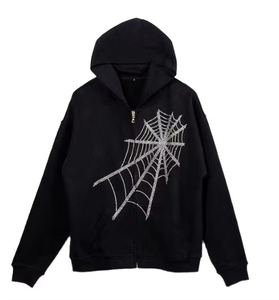 Spinnennetz Strass Hoodie Männer Frauen Reiß verschluss schwarz übergroße Streetwear Unisex Bling Hoodie Luxus HipHop Mode Herbst Winter - Product Image 6