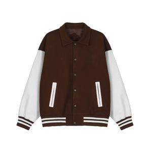 2025 High Street Custom Logo Chaqueta universitaria de manga de cuero para hombre Bomber de béisbol de alta calidad Patchwork Ropa larga a estrenar - Product Image 2
