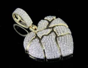 Superbe Moissanite Diamant Coeur Brisé Pendentif En Argent Sterling 925 Ton Or Bijoux De Mode Pour La Fête - Product Image 1