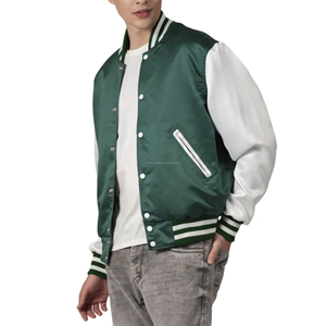 Chaqueta Varsity Ligera de Satén Ecológico con Parches, Estilo Retro Brillante para Hombre, Uniforme de Equipo Americano, Suministro al por Mayor Personalizado - Product Image 3