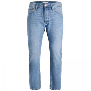 Jeans Personalizados 100% Algodón Denim, Talla Grande, Corte Ajustado, Color Azul, Estilo Casual, Rectos, Color Sólido, con 5 Bolsillos, Lavados, para Otoño/Verano - Product Image 1