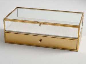 Caja de Joyería de Metal y Vidrio de Lujo, Superficie Pulida Brillante, Patrón Intrincado, Cierre Seguro, Perfecta para la Organización de Joyas - Product Image 3