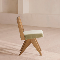Chaise de salle à manger scandinave moderne style restaurant maison chaise de salle à manger cadre en bois massif tissé canne ligne arrière tissu vert